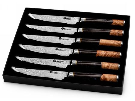 Damasko plieno peilių rinkinys kepsniams Kamazaki KZI110STK, 13 cm, 6 vnt. Hot on Sale