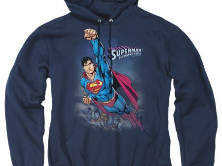 SUPERMAN : TWILIGHT FLIGHT ADULT PULL OVER HOODIE Navy LG Discount