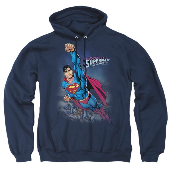 SUPERMAN : TWILIGHT FLIGHT ADULT PULL OVER HOODIE Navy LG Discount