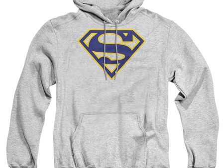 SUPERMAN : MAIZE AND BLUE SHIELD ADULT PULL OVER HOODIE Athletic Heather 2X Sale