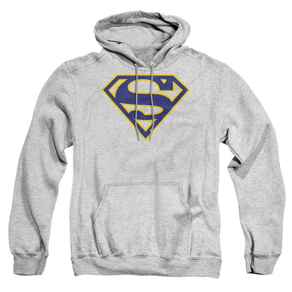 SUPERMAN : MAIZE AND BLUE SHIELD ADULT PULL OVER HOODIE Athletic Heather 2X Sale